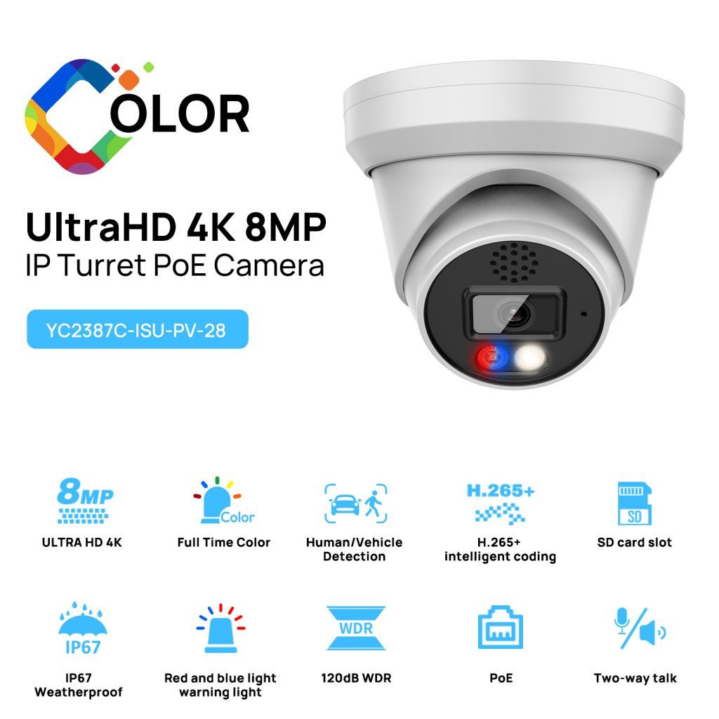 Full Color POE Camera 8MP POE Turret Camera VIKYLIN